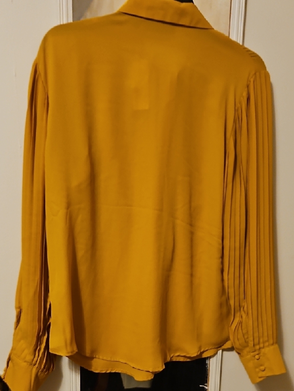 New York & Company Mustard Pleated Ruffle Tie-Neck Blouse, NWT - Picture 6 of 6